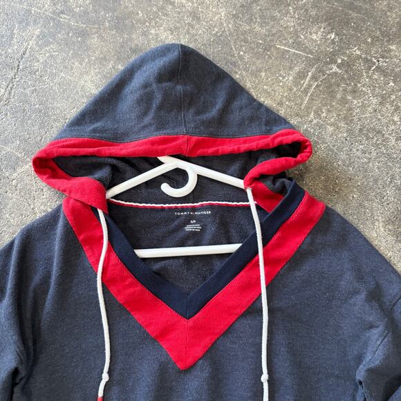 Tommy Hilfiger Crop Top Hoodie Womens S Blue Y2K Retro Sweater Sweatshirt - Picture 2 of 9